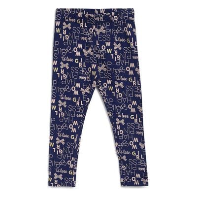 Girls Blue Printed Leggings